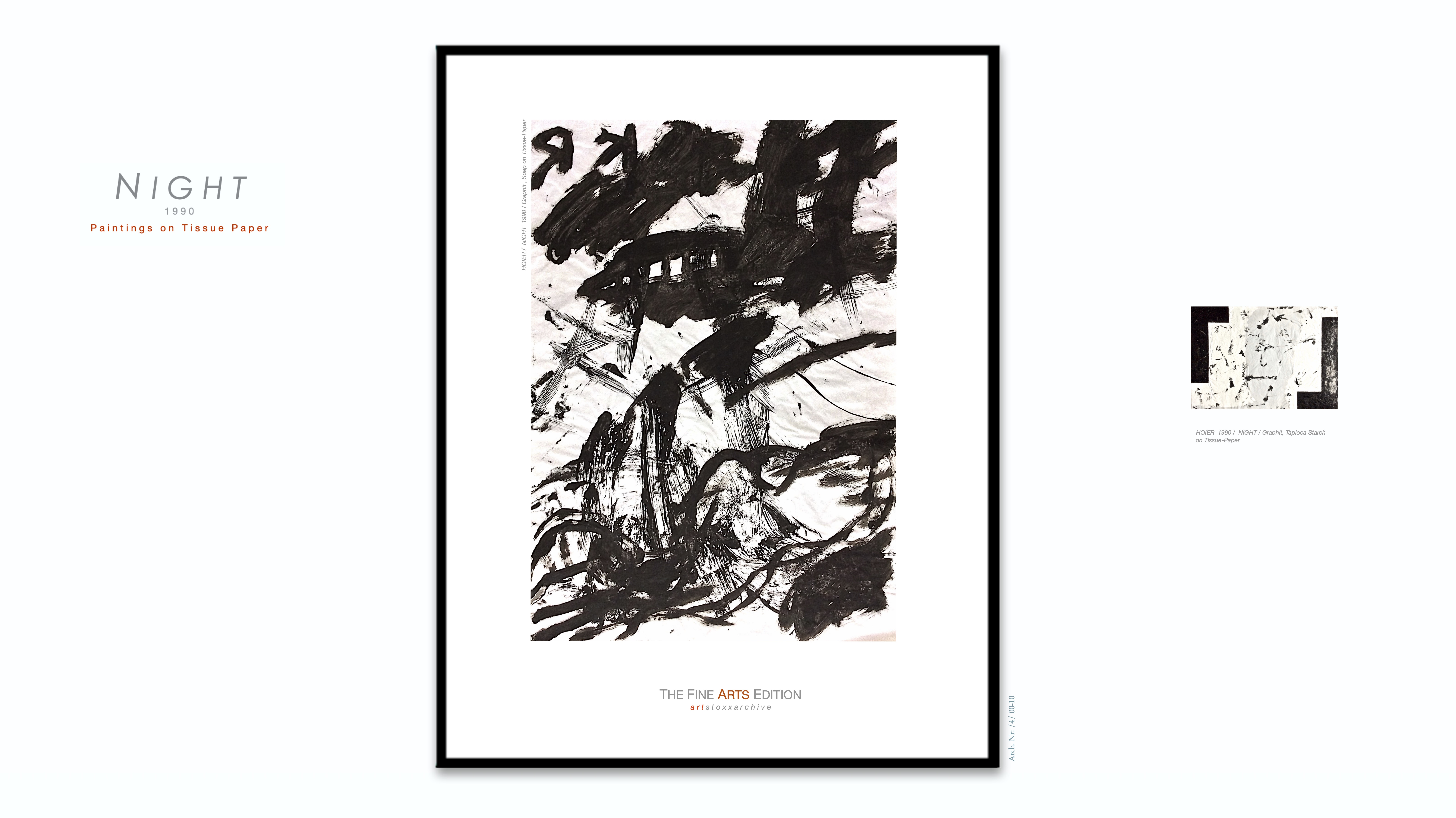 NIGHT / Heiner H. Hoier / Hoier.works / Bild gross Arch. Nr.: / 4 / 00-10 / 1990 Graphit, Soap on Tissue Paper / Bild klein Arch. Nr. / 3 / 00-8 / 1990 Graphit, Tapioca Starch on Tissue Paper
