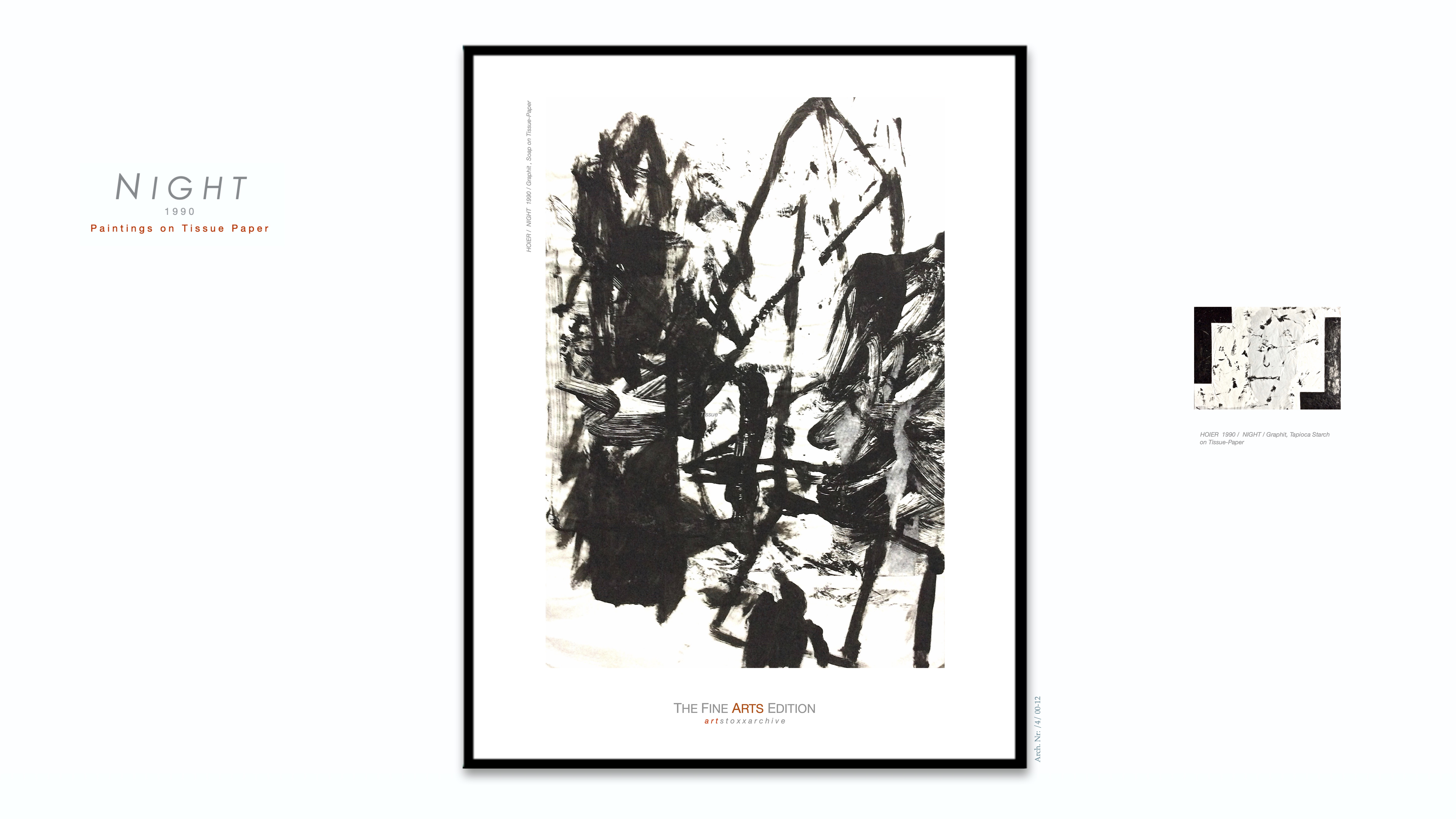 NIGHT / Heiner H. Hoier / Hoier.works / Bild gross Arch. Nr.: / 4 / 00-12 / 1990 Graphit, Soap on Tissue Paper / Bild klein Arch. Nr. / 3 / 00-8 / 1990 Graphit, Tapioca Starch on Tissue Paper