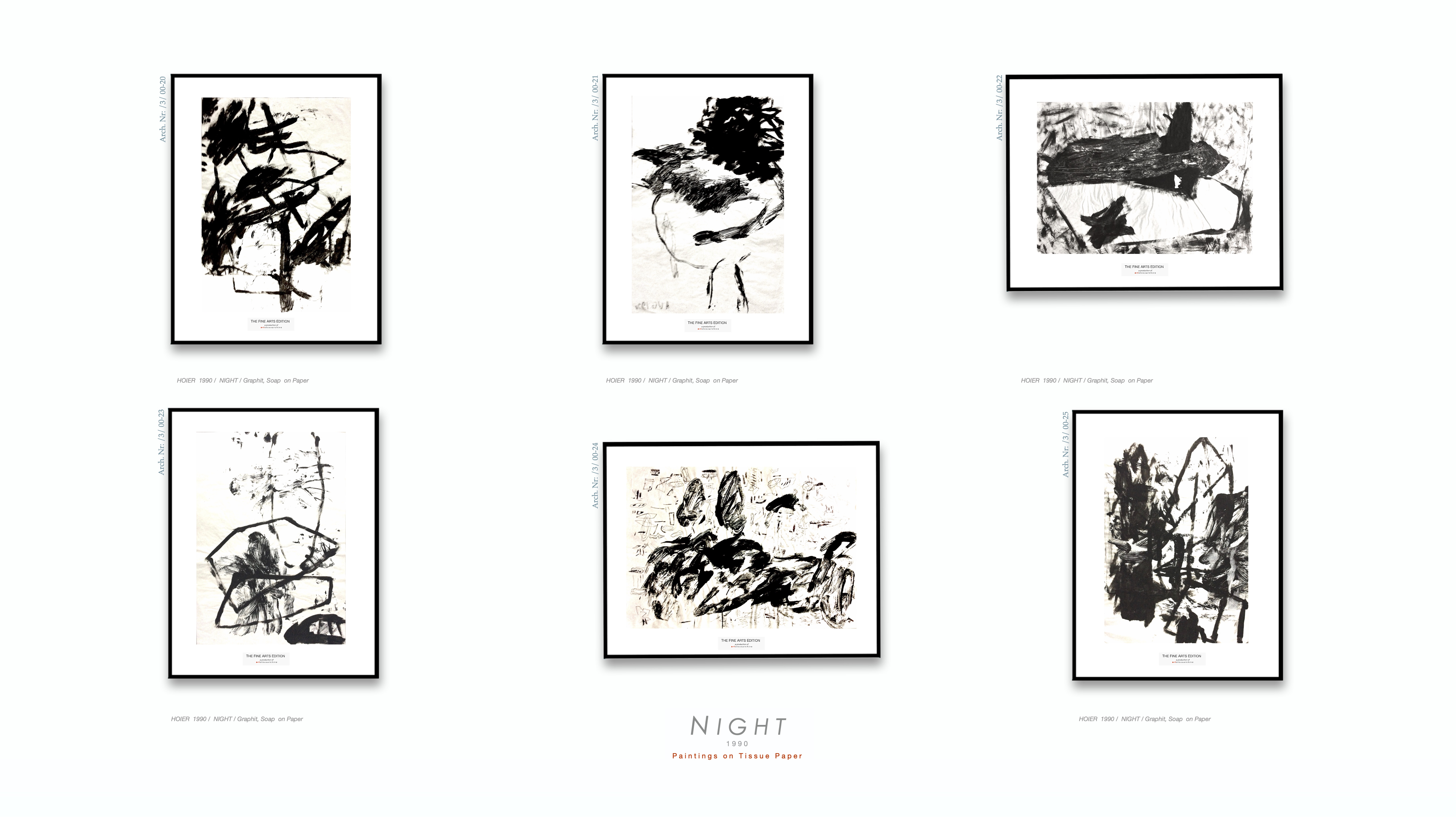 NIGHT / Heiner H. Hoier / Hoier.works / Group Pictures Arch. Nr.: / 3 / 00-20 / Arch. Nr.: / 3 / 00-21 / Arch. Nr.: / 3 / 00-22 / Arch. Nr.: / 3 / 00-23 / Arch. Nr.: / 3 / 00-24 / Arch. Nr.: / 3 / 00-25 / 1990 Graphite, Soap on Tissue Paper