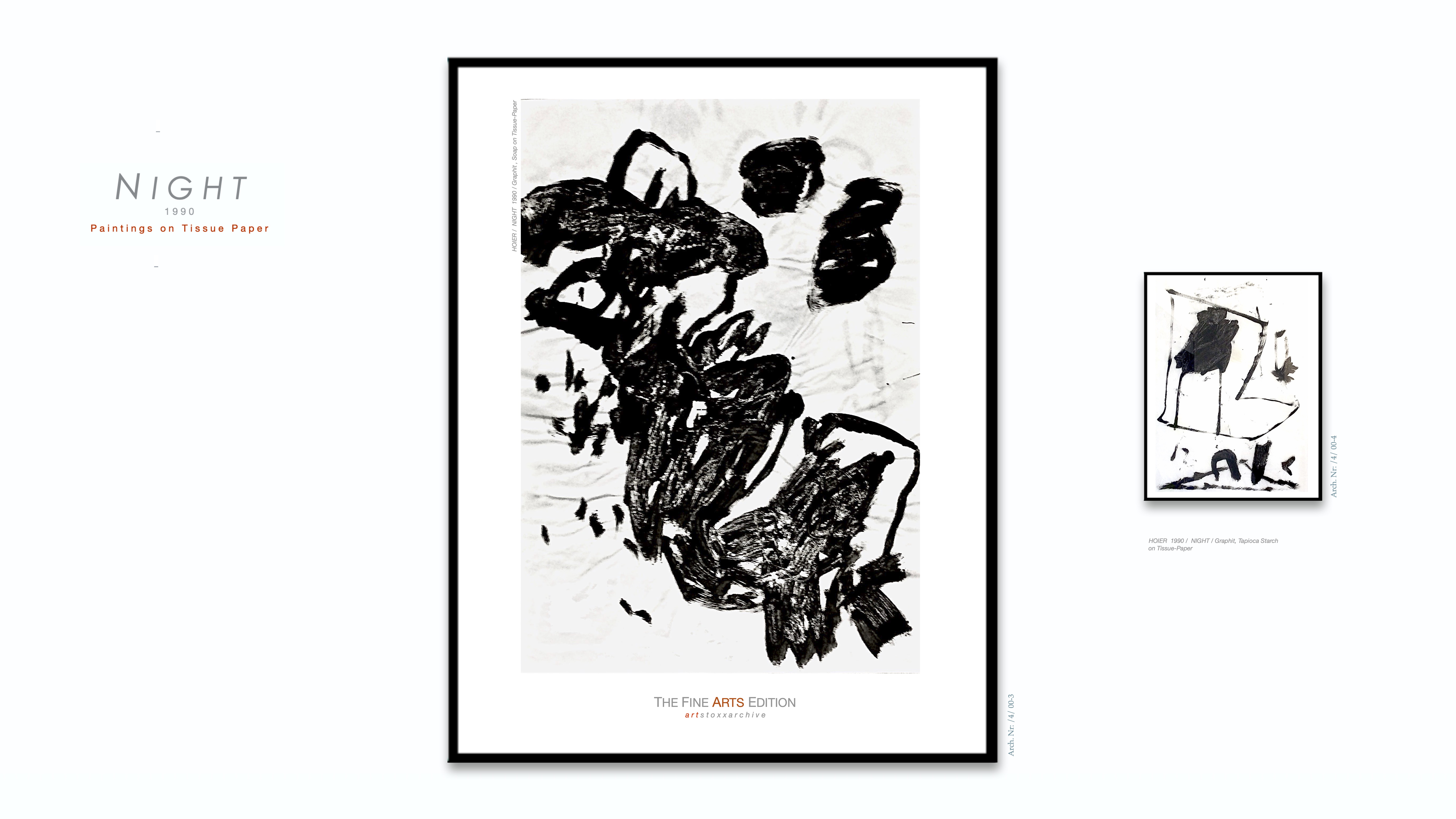 NIGHT / Heiner H. Hoier / Hoier.works / Bild gross Arch. Nr.: / 4 / 00-3 / 1990 Graphit, Soap on Tissue Paper / Bild klein Arch. Nr. / 4 / 00-4 / 1990 Graphit, Tapioca Starch on Tissue Paper