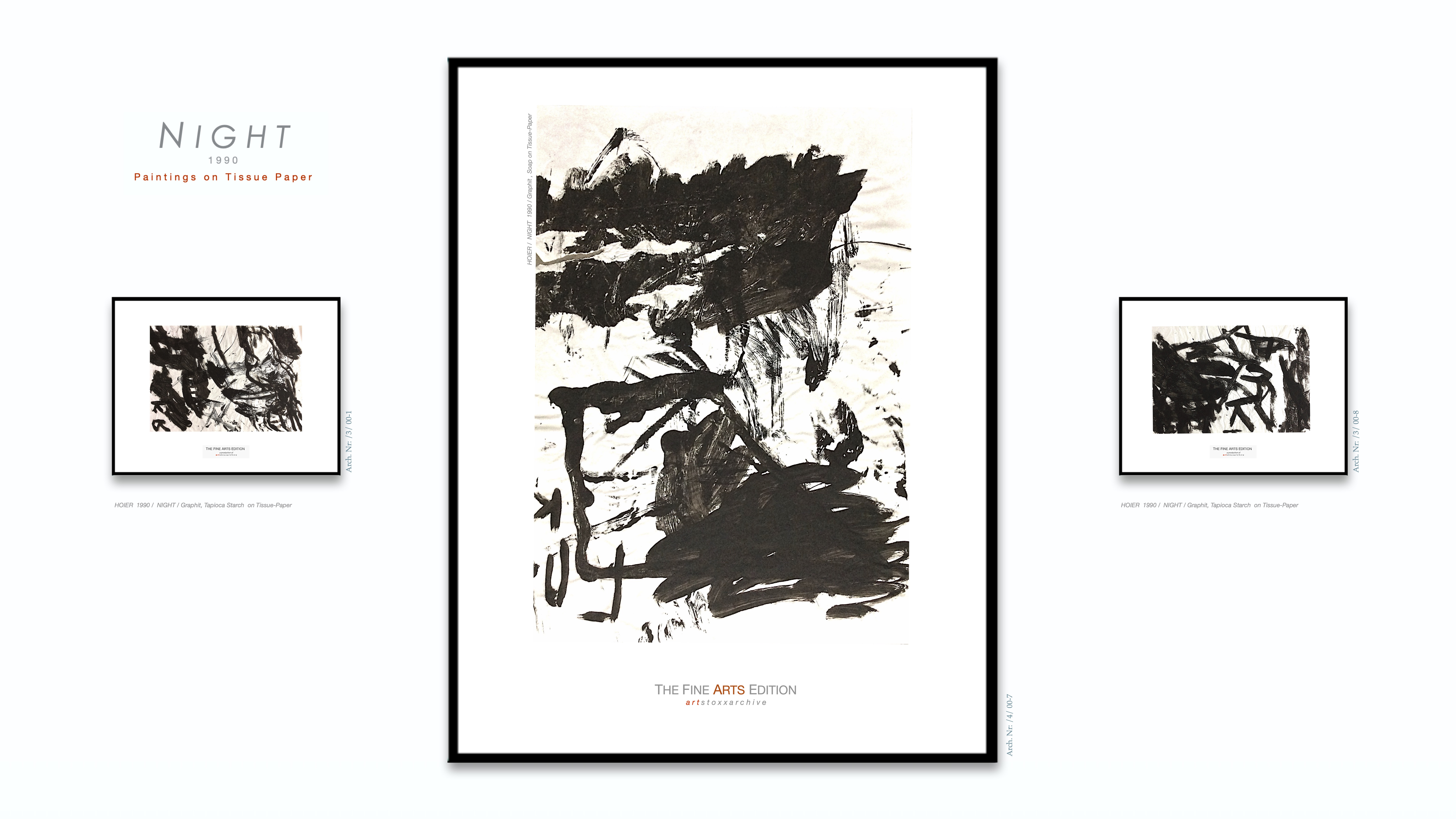 NIGHT / Heiner H. Hoier / Hoier.works / Bild gross Arch. Nr.: / 4 / 00-7 / 1990 Graphit, Soap on Tissue Paper / Bild klein Arch. Nr. / 3 / 00-8 / 1990 Graphit, Tapioca Starch on Tissue Paper