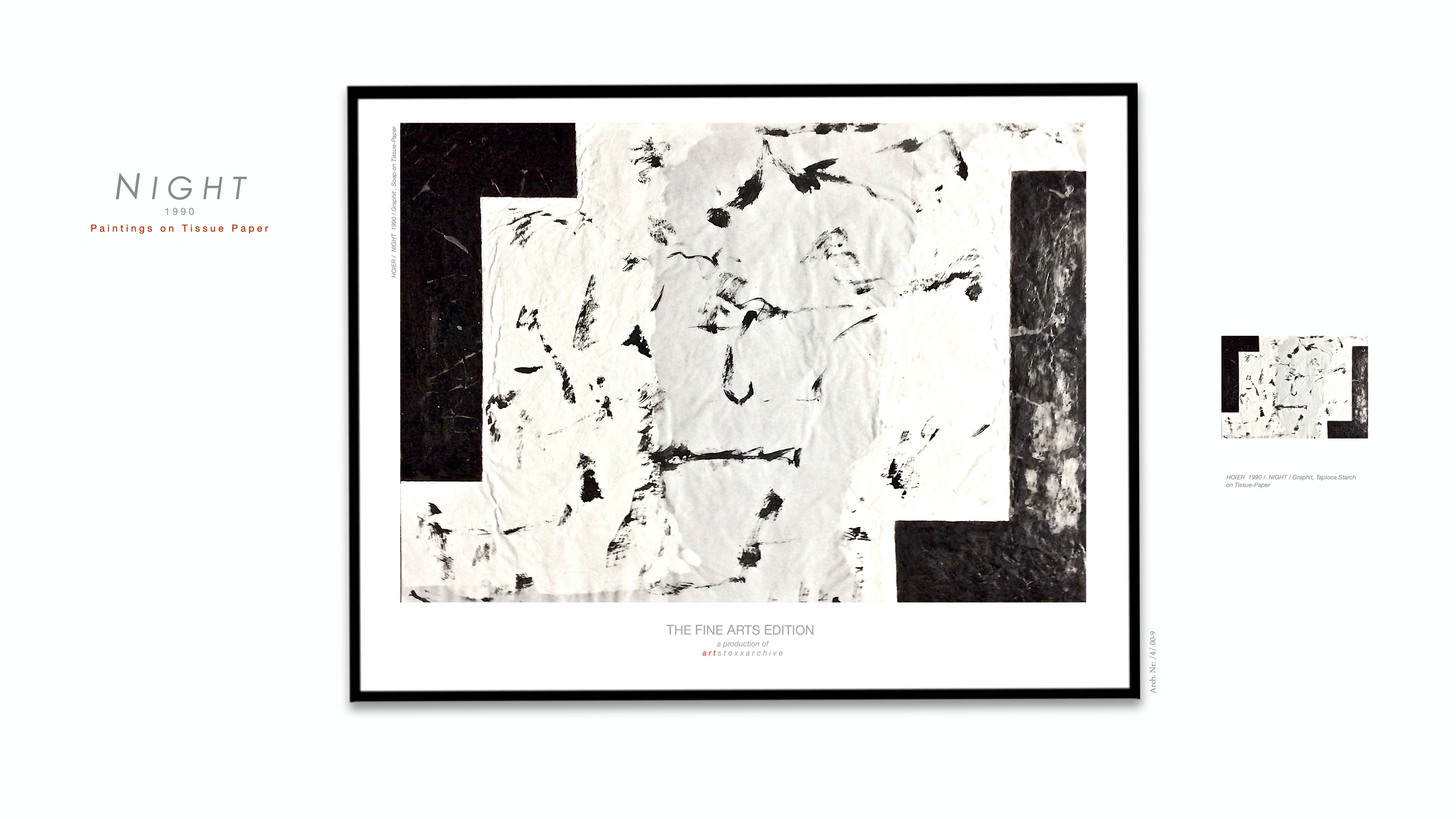 NIGHT / Heiner H. Hoier / Hoier.works / Bild gross Arch. Nr.: / 4 / 00-9 / 1990 Graphit, Soap on Tissue Paper / Bild klein Arch. Nr. / 4 / 00-8 / 1990 Graphit, Tapioca Starch on Tissue Paper